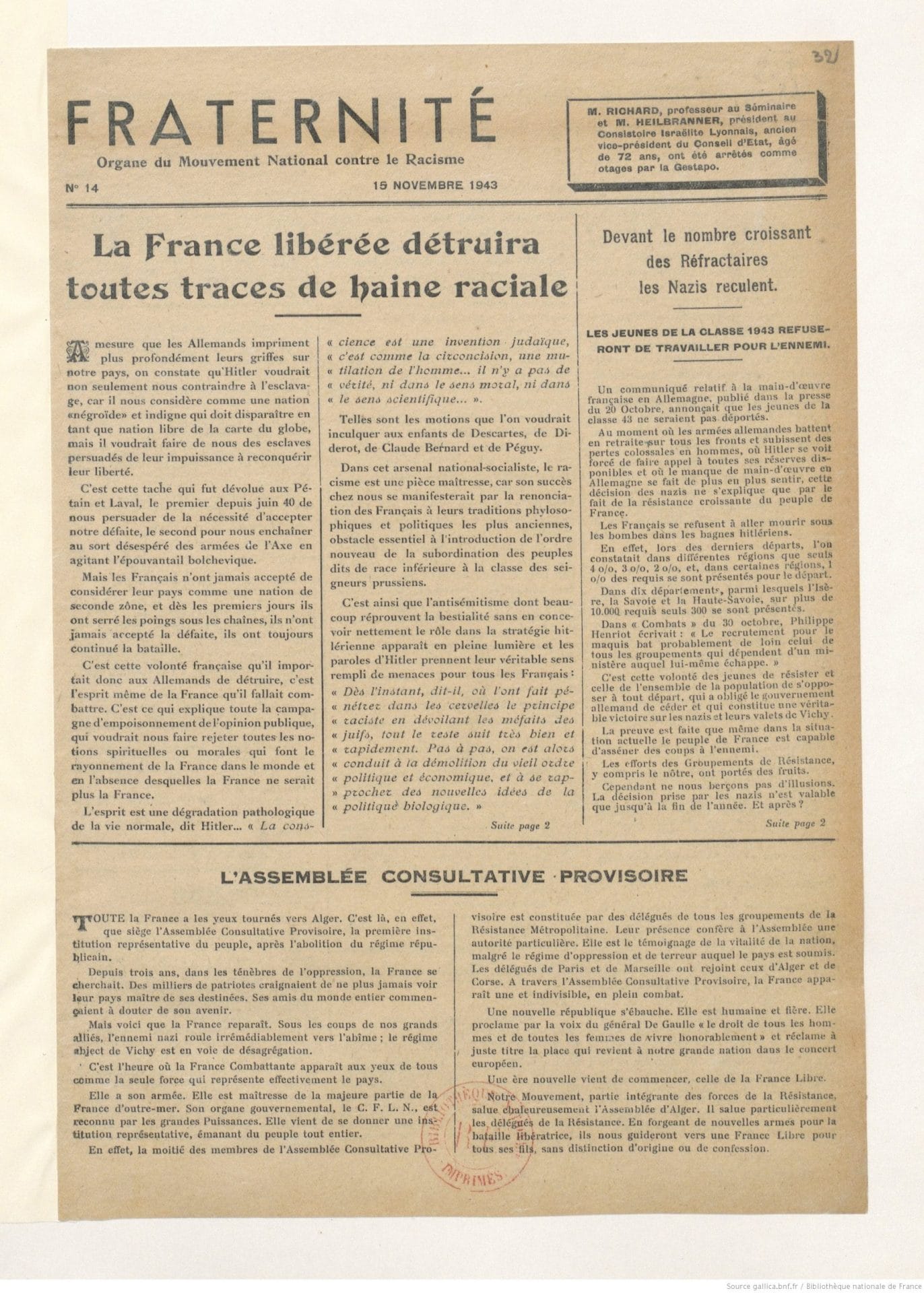 <span style="float: left; font-size: 26px; font-weight: bold; color: black;">2</span> D'autres actions de sauvetage 44 s9.pa2 .026 fraternite 15nov 1943 p1 scaled MRJ MOI